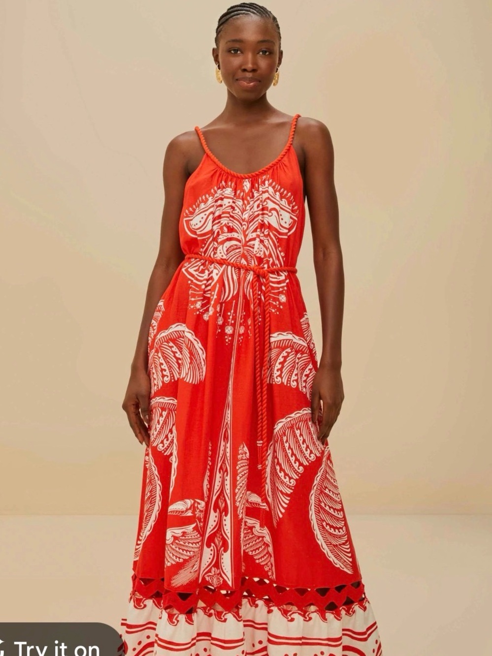 Farm Rio Majestic Coconut Printed Maxi Dress with Tie Waist